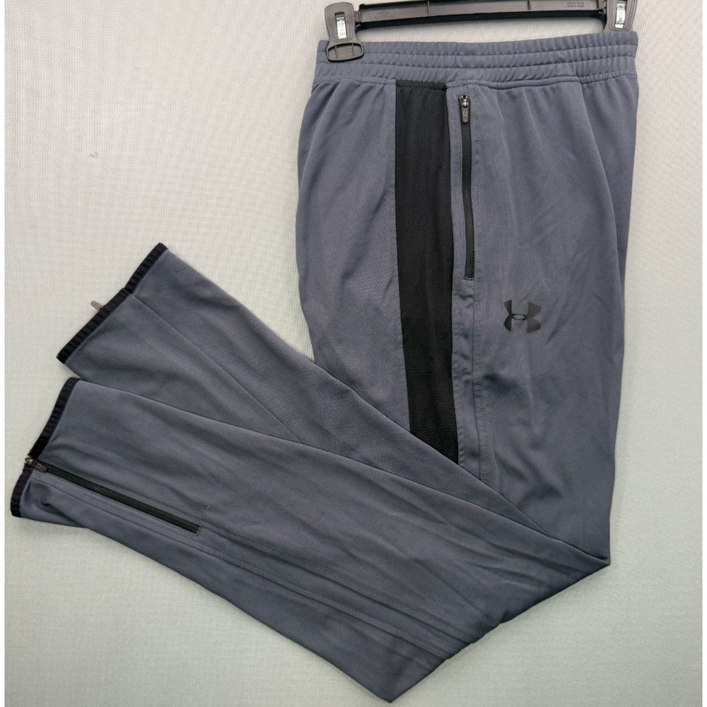 Under Armour Loose Track Pants Gray Ankle Zip Athletic Warmup | Men's Medium